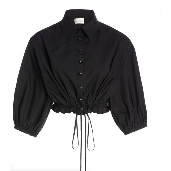 Cara Cara Black Cropped Collared Button Down Hutton Half Sleeve Top size XS - Picture 14 of 14